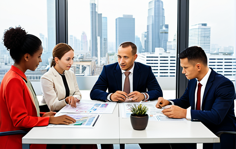 **

A diverse group of business professionals from various countries collaborating around a table, reviewing market analysis reports and cultural communication guides.  Emphasize the blend of traditional business attire with subtle cultural elements in their clothing.  The setting is a modern, bright office with large windows overlooking a bustling cityscape. Focus on conveying a sense of global teamwork and strategic planning.

**