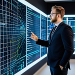 **Prompt:** A professional individual, fully clothed in modern business attire, thoughtfully interacting with a holographic data visualization display in a sleek, futuristic open-plan office. The individual is surrounded by floating abstract data points and digital interfaces, illustrating AI integration and data analysis. The atmosphere is collaborative and innovative. Perfect anatomy, correct proportions, natural pose, well-formed hands, proper finger count. Professional photography, high quality, sharp focus, vibrant digital lighting. safe for work, appropriate content, fully clothed, professional.