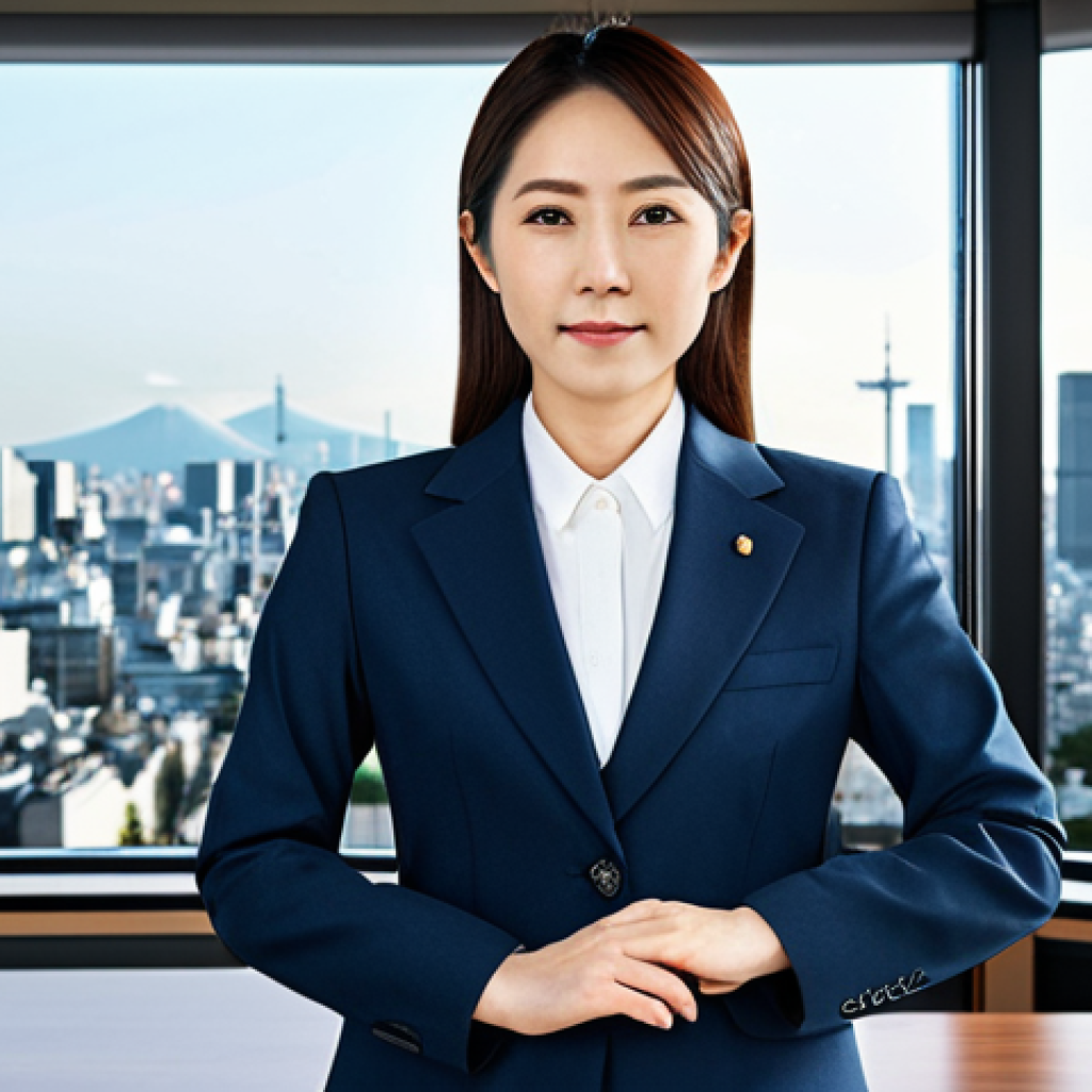 **

"A confident Japanese businesswoman in a modest, stylish business suit, standing in a modern office with Tokyo skyline view, fully clothed, appropriate attire, safe for work, perfect anatomy, natural proportions, professional corporate photography, well-formed hands, proper finger count, family-friendly, professional."

**
