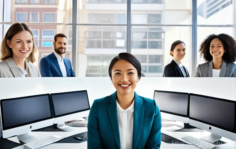 글로벌 비즈니스 업무 효율화 도구 - **Prompt for AI Translation Tool in Action:**
    "A vibrant, high-angle shot of a diverse group of ...