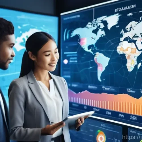 글로벌 비즈니스 분야의 중점 과목 - **Prompt:** A diverse group of professionals (male and female, various ethnicities) in a brightly li...