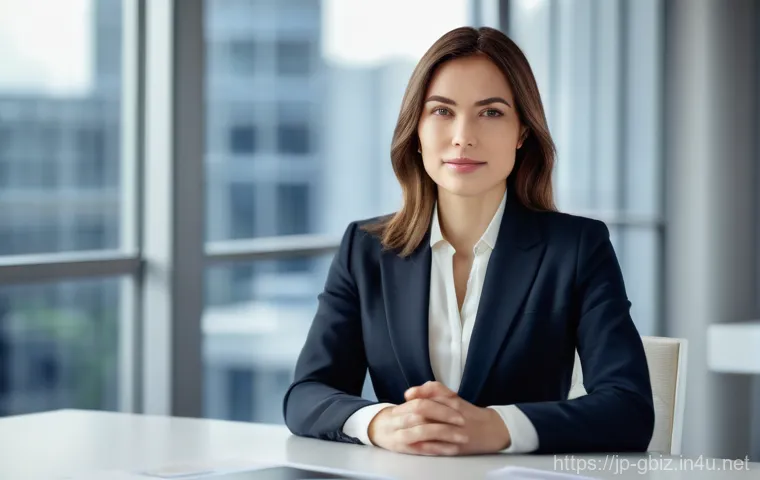 글로벌 비즈니스 연봉 협상에 필요한 전략 - A professional woman in her late 20s to early 30s, exuding confidence and intelligence, seated at a ...