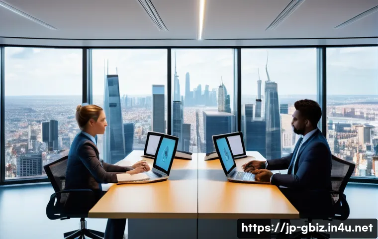 글로벌 비즈니스 산업 동향 - A modern global business office scene showing a diverse team of professionals from different cultura...