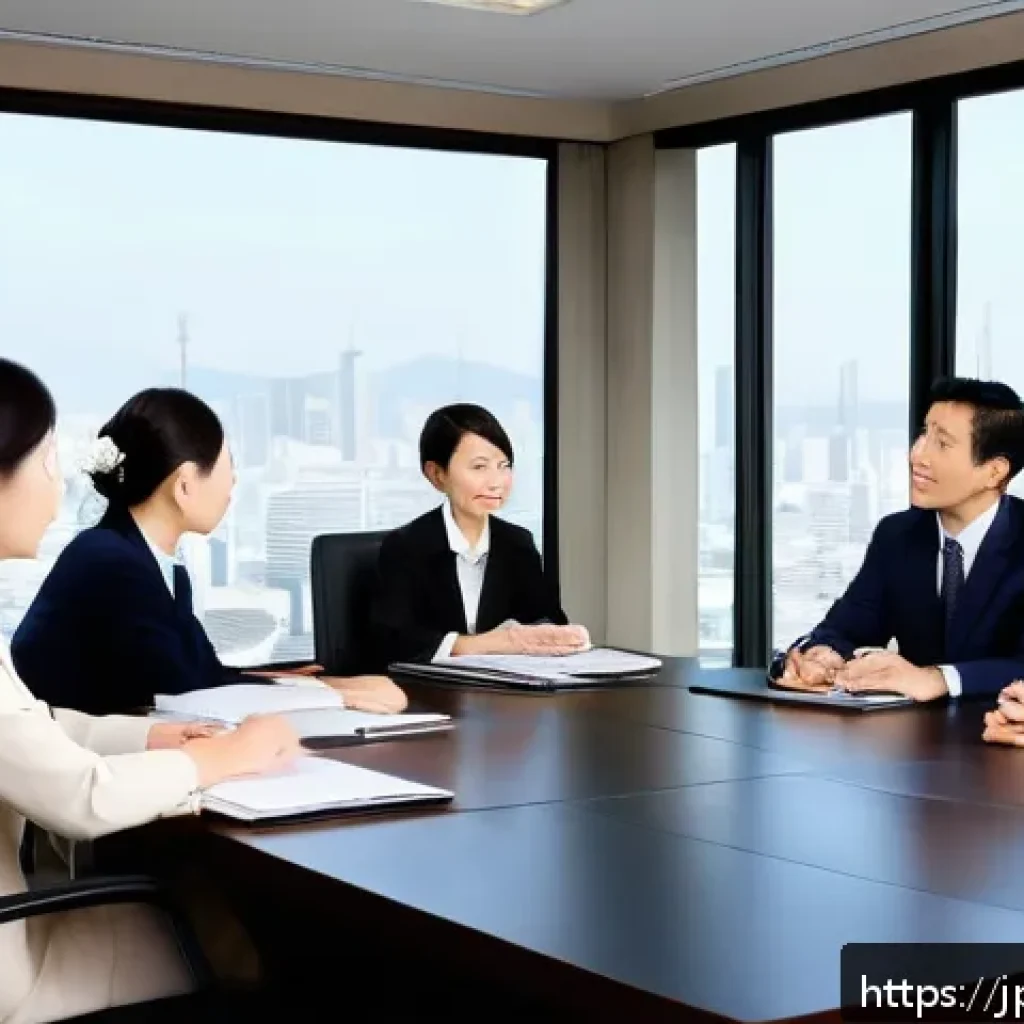 글로벌 비즈니스 연봉 협상 성공 사례 - A modern Japanese office negotiation scene emphasizing multicultural communication: a diverse group ...